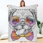 Hipster Pug Print Blanket