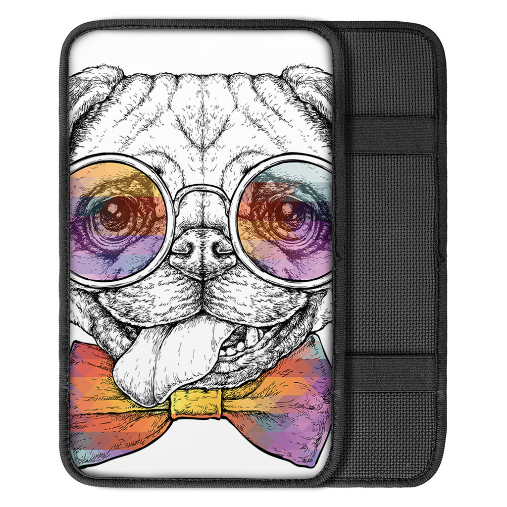 Hipster Pug Print Car Center Console Cover