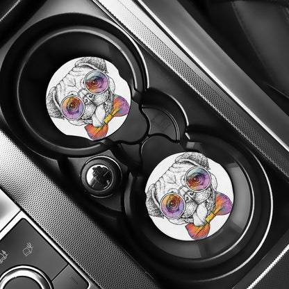 Hipster Pug Print Car Coasters