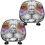 Hipster Pug Print Car Headrest Covers