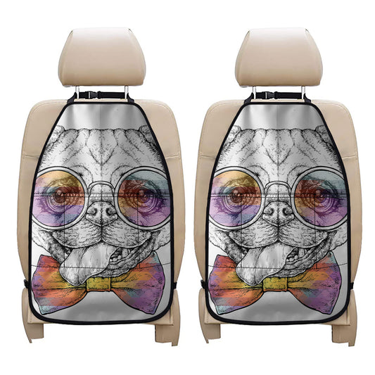Hipster Pug Print Car Seat Organizers