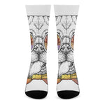 Hipster Pug Print Crew Socks