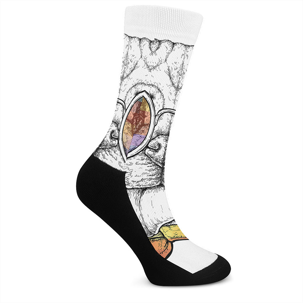 Hipster Pug Print Crew Socks