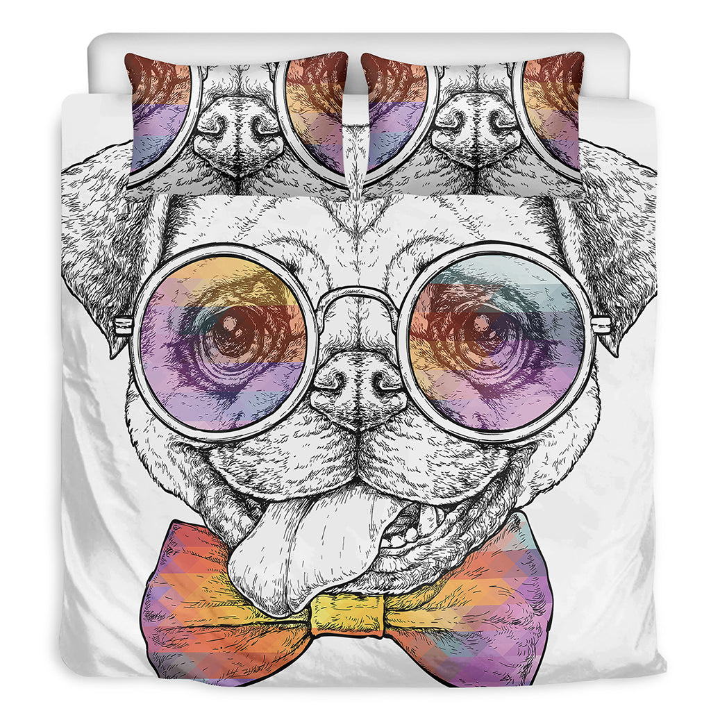 Hipster Pug Print Duvet Cover Bedding Set