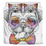 Hipster Pug Print Duvet Cover Bedding Set