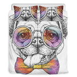 Hipster Pug Print Duvet Cover Bedding Set