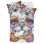 Hipster Pug Print Duvet Cover Bedding Set