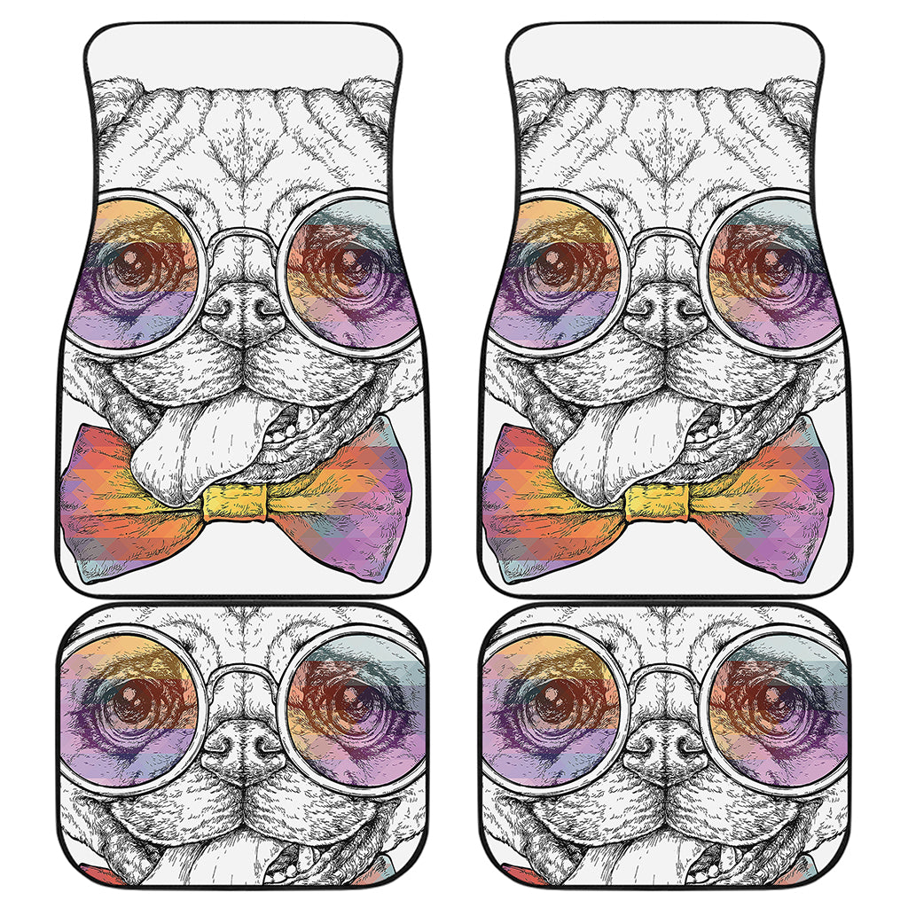 Hipster Pug Print Front and Back Car Floor Mats