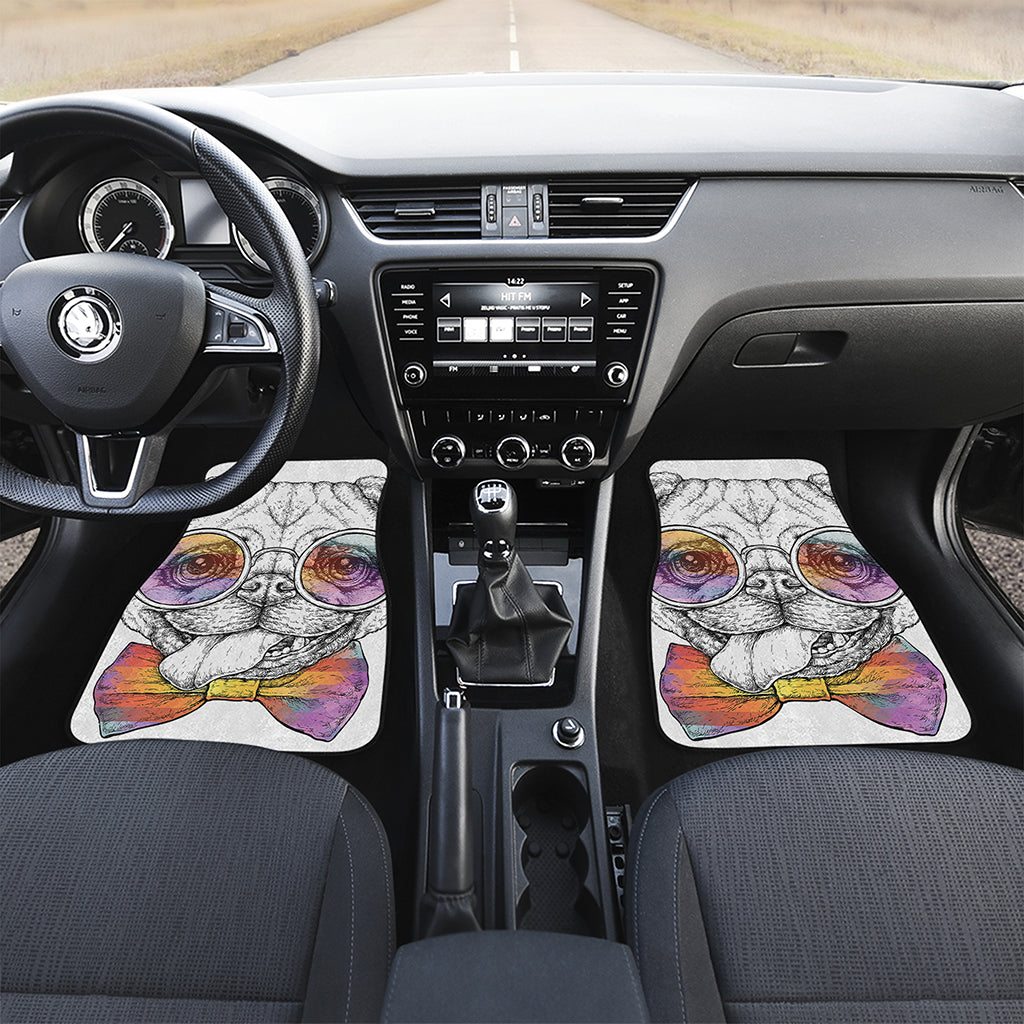 Hipster Pug Print Front and Back Car Floor Mats