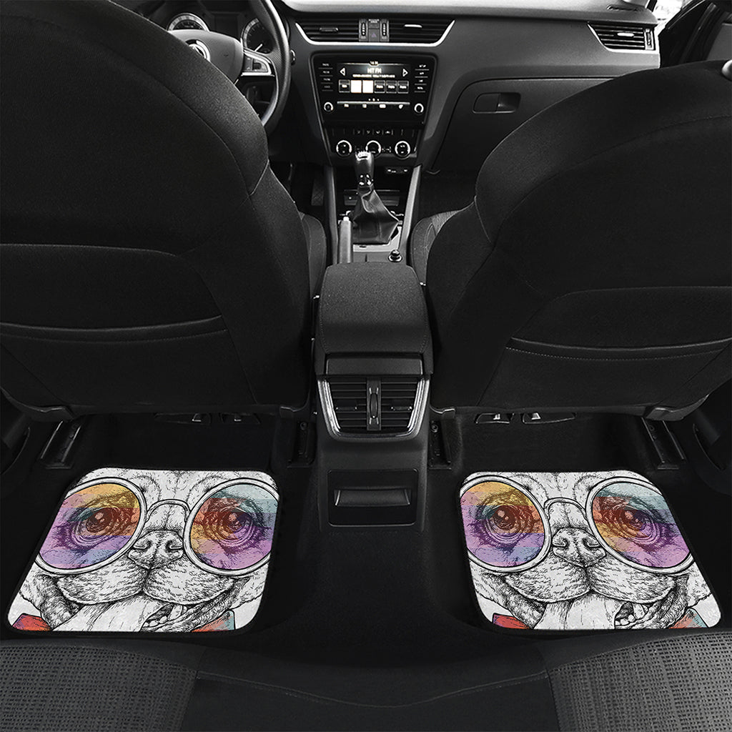 Hipster Pug Print Front and Back Car Floor Mats