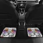 Hipster Pug Print Front and Back Car Floor Mats