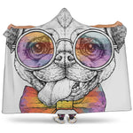 Hipster Pug Print Hooded Blanket