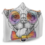 Hipster Pug Print Hooded Blanket