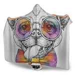 Hipster Pug Print Hooded Blanket