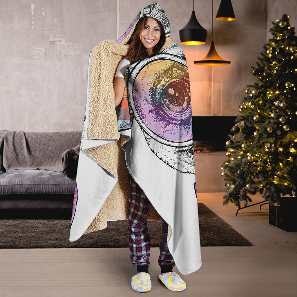Hipster Pug Print Hooded Blanket
