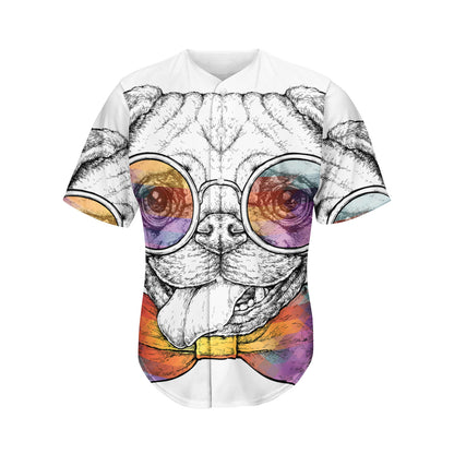 Hipster Pug Print Men's Baseball Jersey