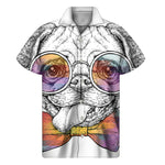 Hipster Pug Print Men's Short Sleeve Shirt