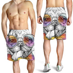 Hipster Pug Print Men's Shorts