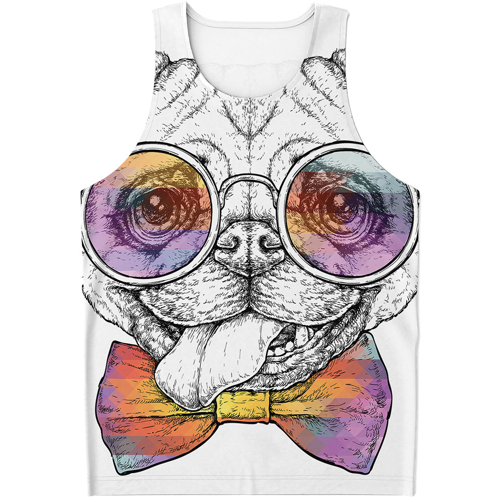Hipster Pug Print Men's Tank Top