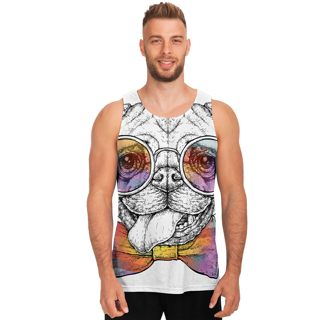 Hipster Pug Print Men's Tank Top