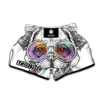 Hipster Pug Print Muay Thai Boxing Shorts
