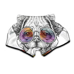 Hipster Pug Print Muay Thai Boxing Shorts