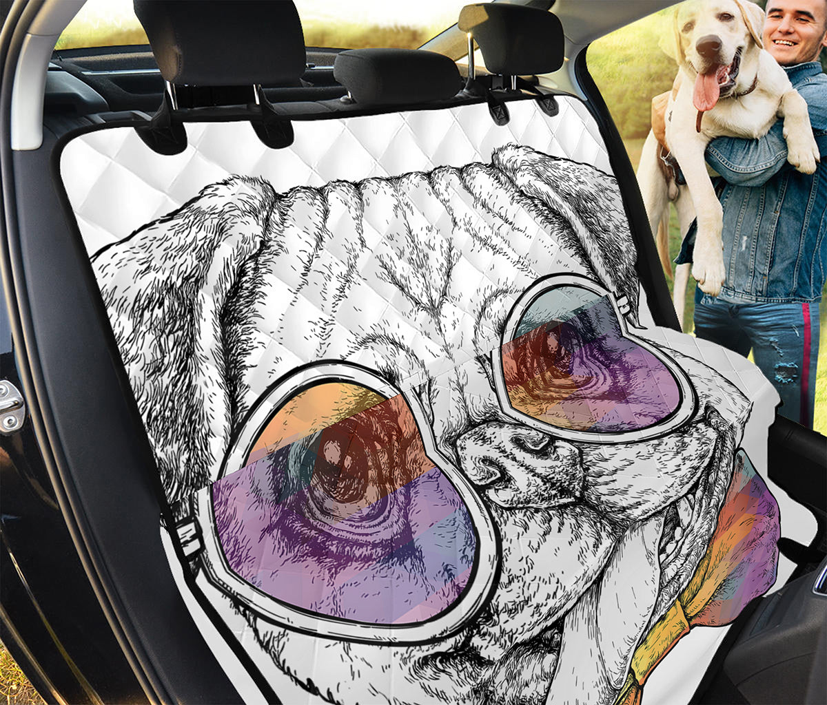 Hipster Pug Print Pet Car Back Seat Cover