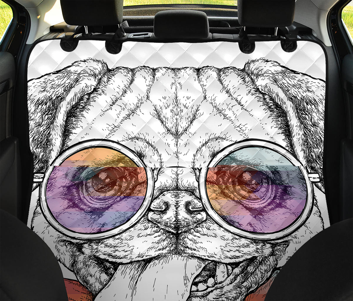 Hipster Pug Print Pet Car Back Seat Cover