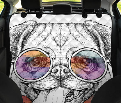 Hipster Pug Print Pet Car Back Seat Cover