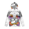 Hipster Pug Print Pullover Hoodie