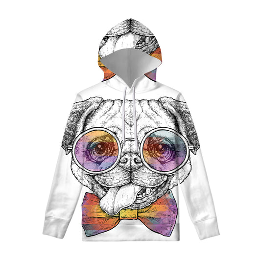 Hipster Pug Print Pullover Hoodie