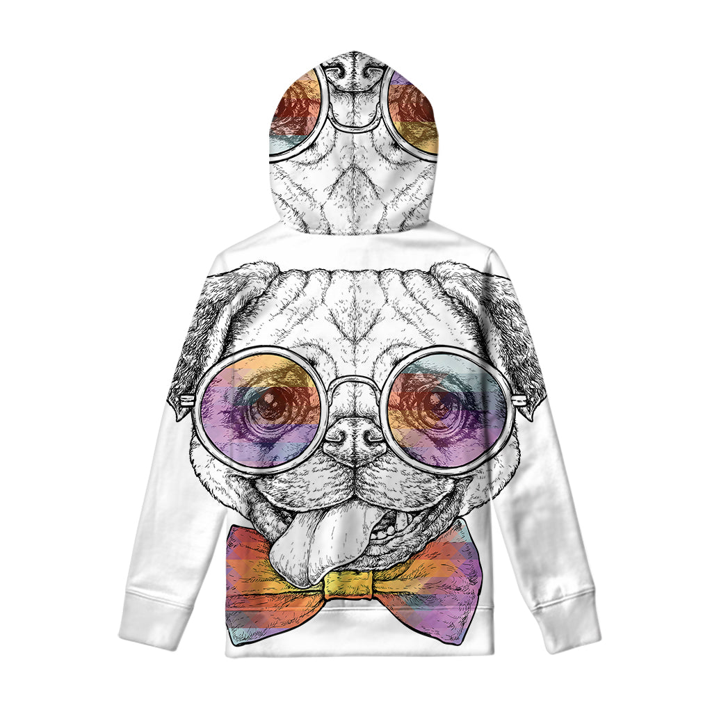 Hipster Pug Print Pullover Hoodie