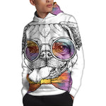 Hipster Pug Print Pullover Hoodie
