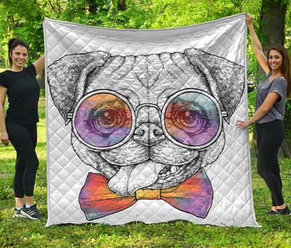 Hipster Pug Print Quilt