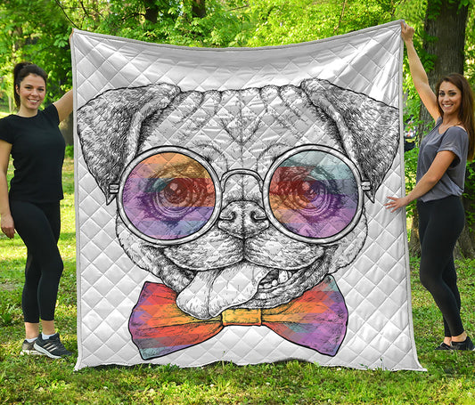 Hipster Pug Print Quilt