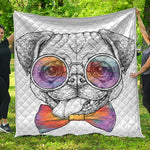Hipster Pug Print Quilt