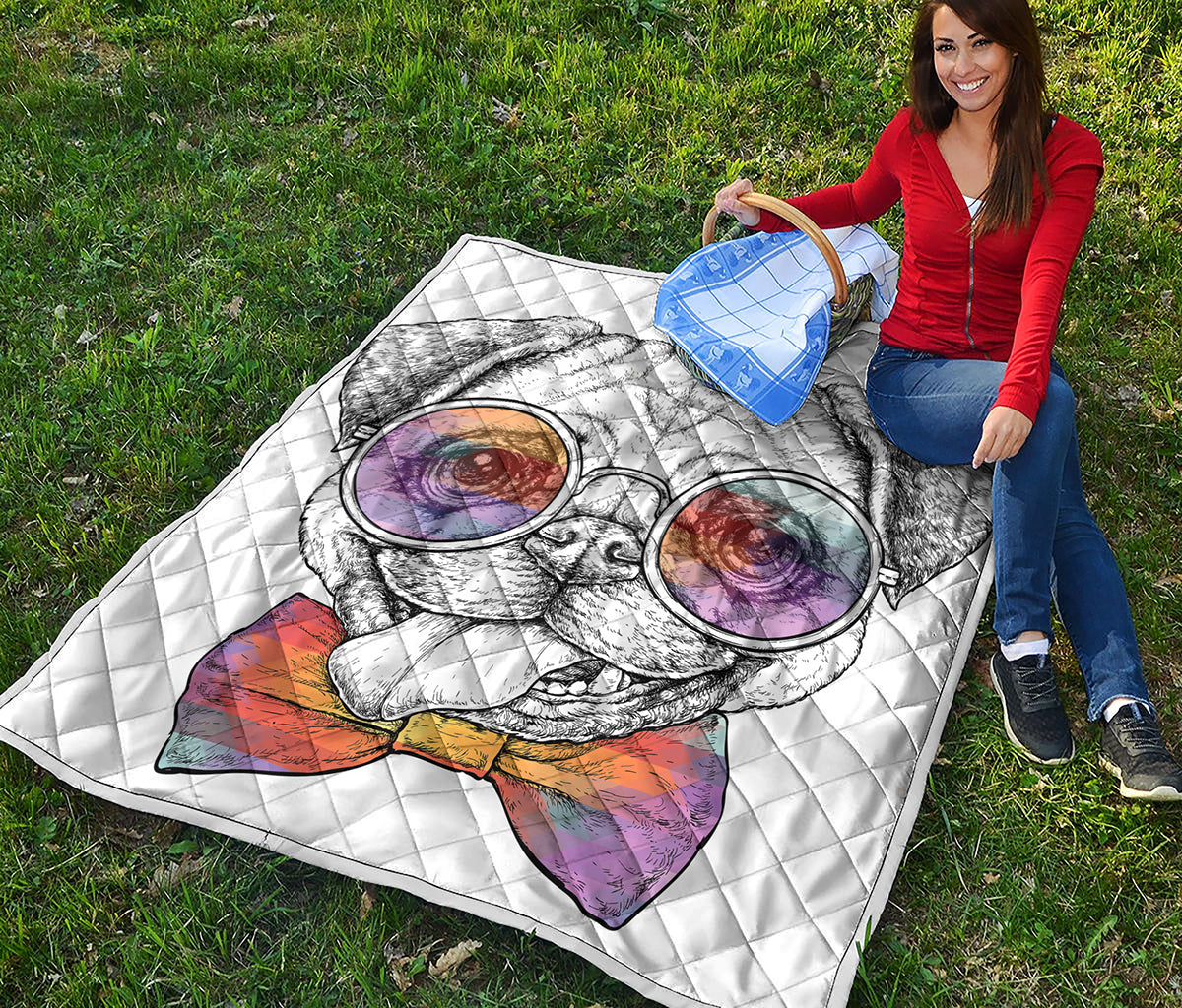 Hipster Pug Print Quilt
