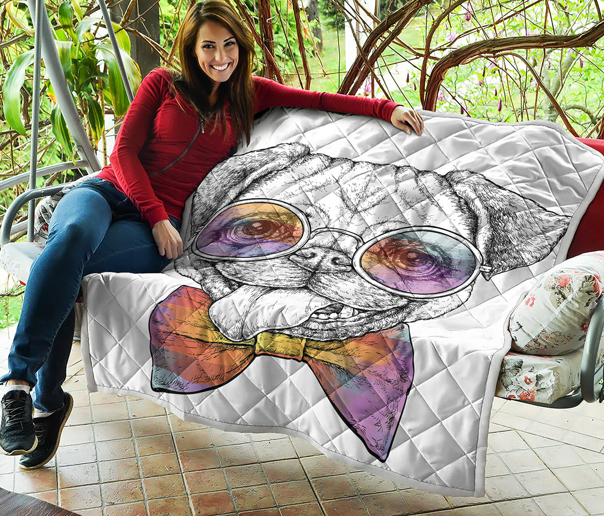 Hipster Pug Print Quilt