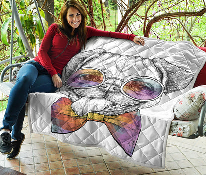 Hipster Pug Print Quilt