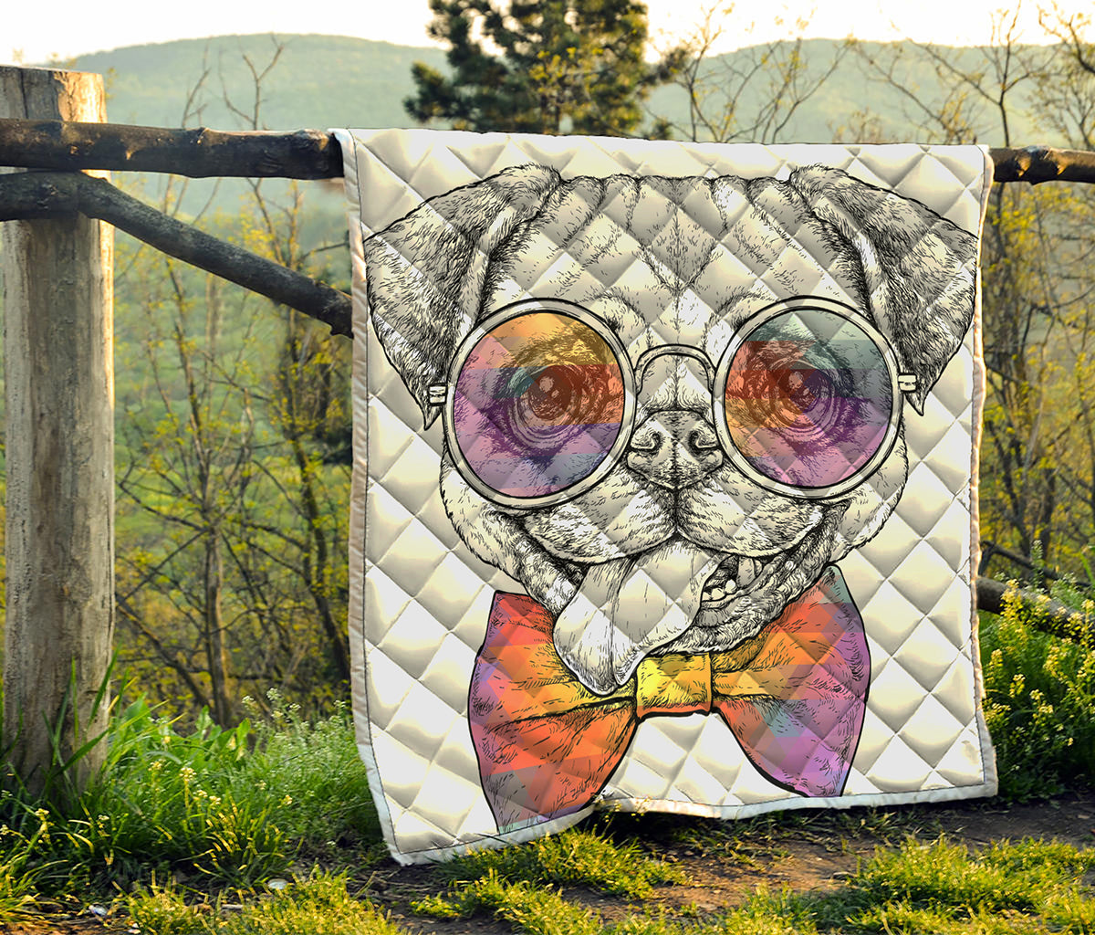 Hipster Pug Print Quilt