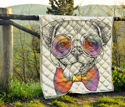 Hipster Pug Print Quilt