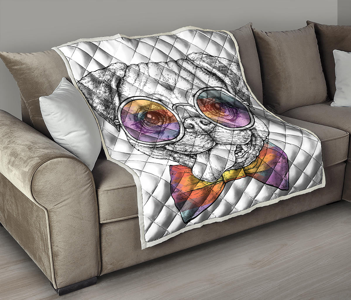 Hipster Pug Print Quilt
