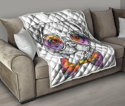 Hipster Pug Print Quilt