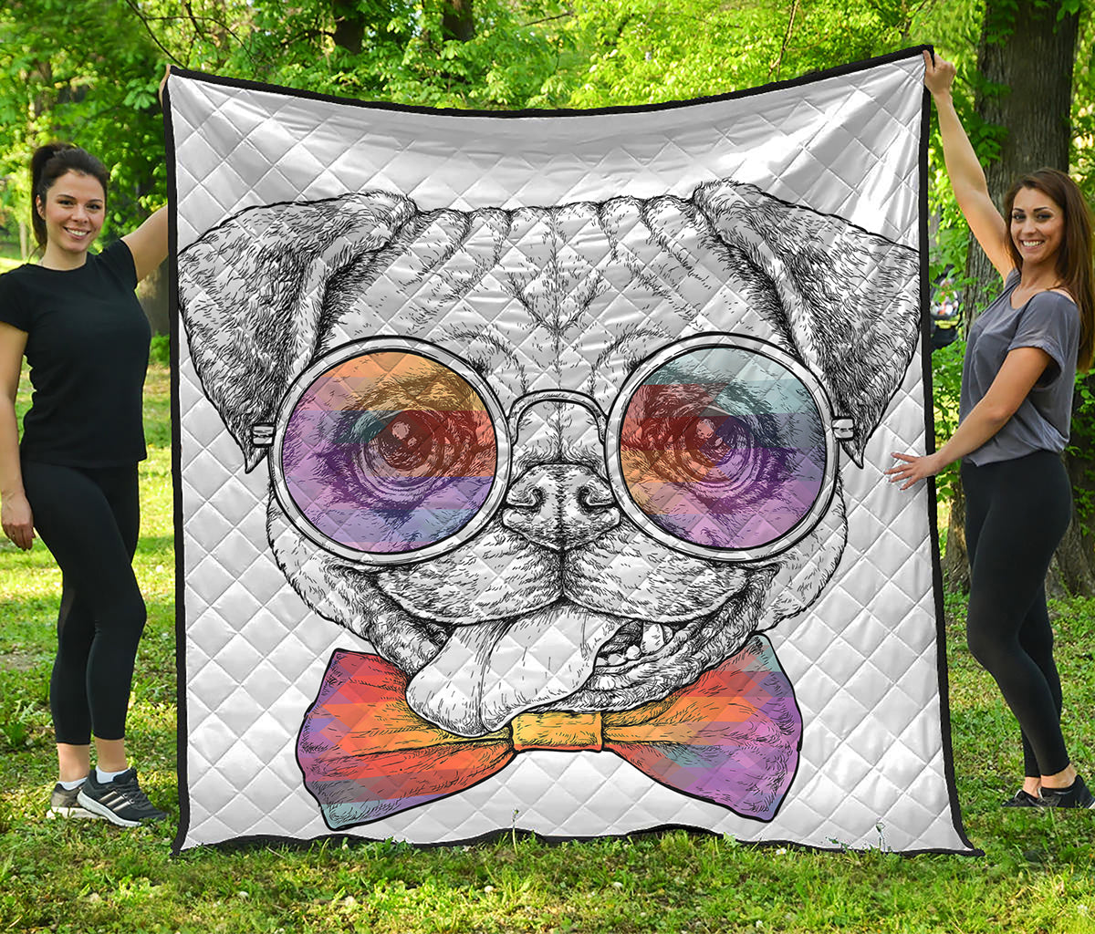 Hipster Pug Print Quilt