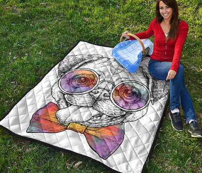 Hipster Pug Print Quilt