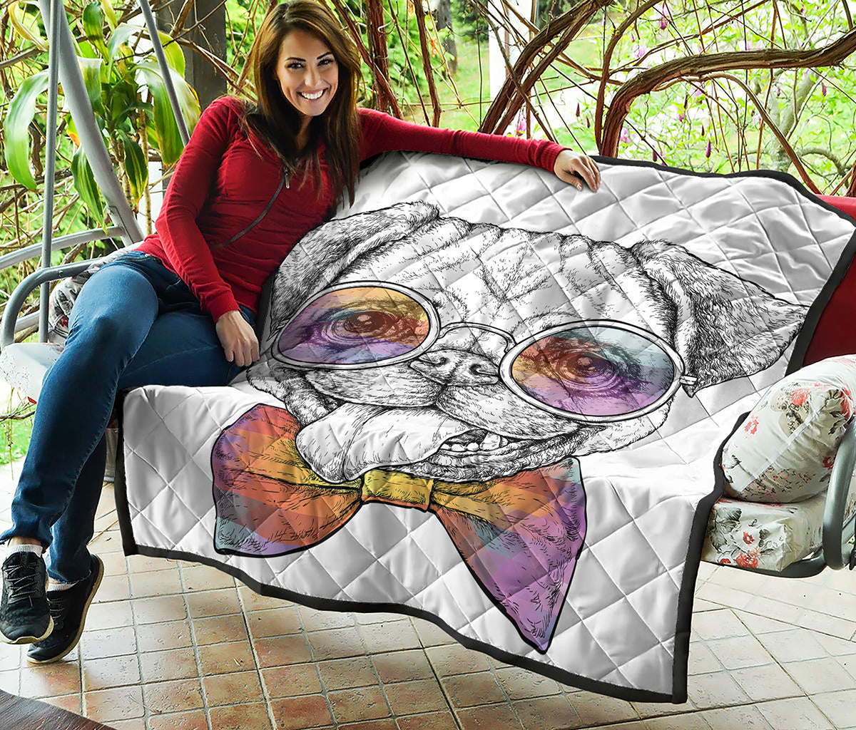 Hipster Pug Print Quilt