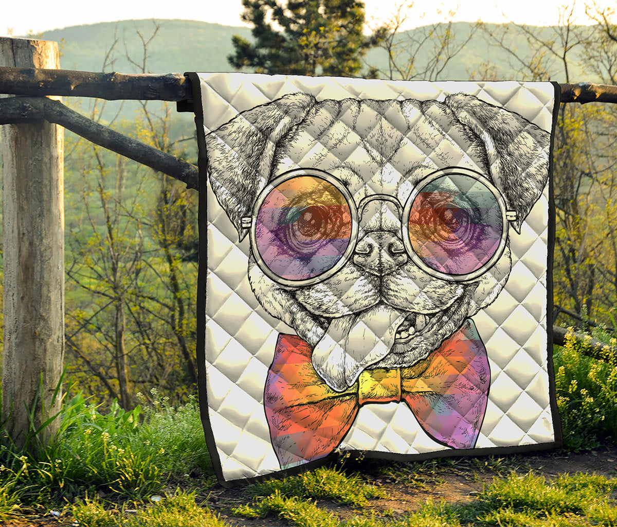 Hipster Pug Print Quilt