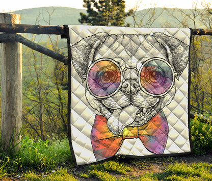 Hipster Pug Print Quilt