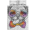 Hipster Pug Print Quilt Bed Set