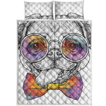 Hipster Pug Print Quilt Bed Set